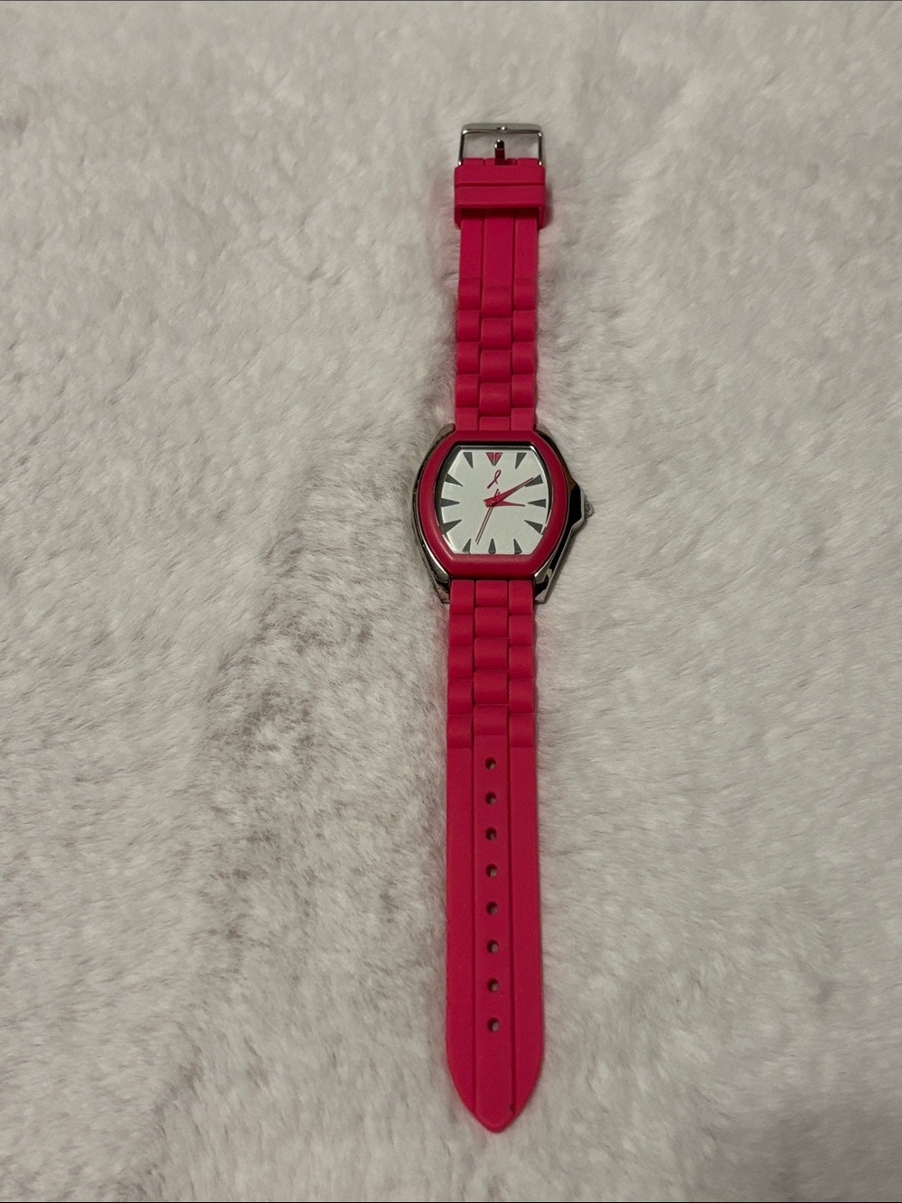 Avon Hot Pink Silicone Strap Watch with Silver Case Back